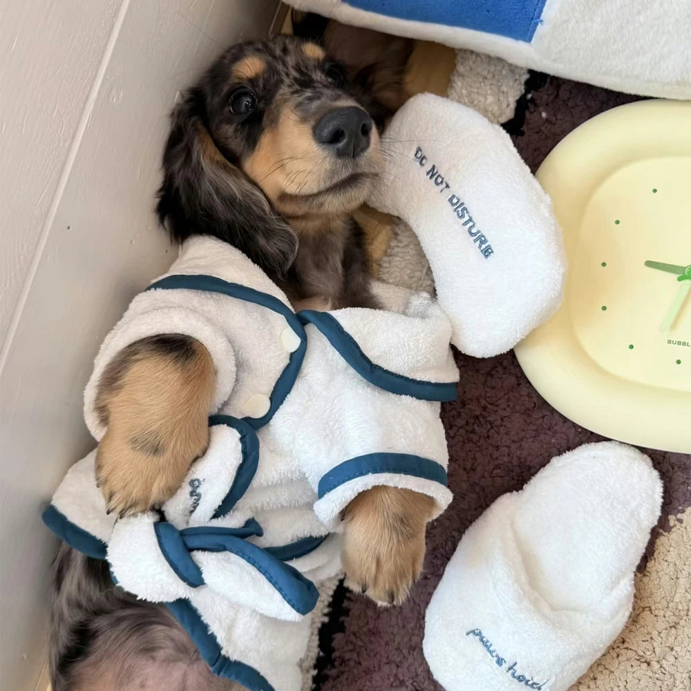 Fashion Wiener Dog Bathrobe Soft Bath Drying Towel Clothes for Dachshund Dogs Pajamas Sleeping Clothes for Badger Dogs