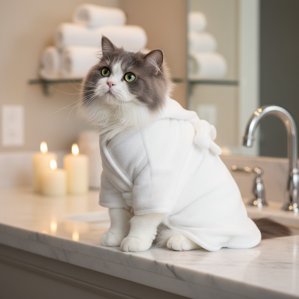 Cat Robe - White with Background